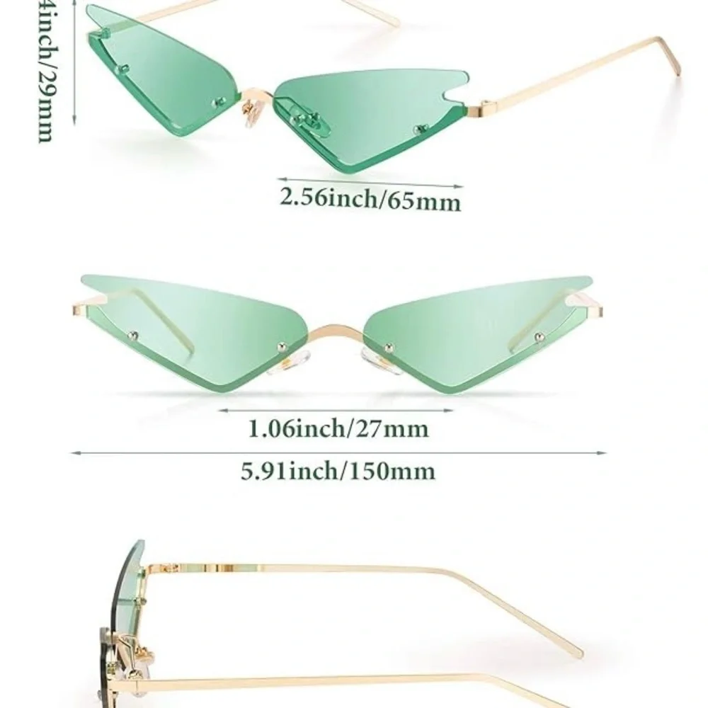Trendy Y2K Gold and Green Cat Eye Retro Festival Coachella Hot Sunglasses Beach